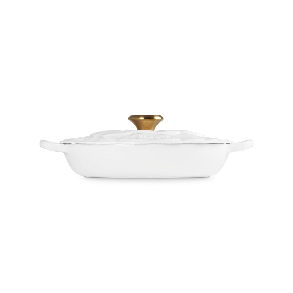 26 cm - Le Creuset Evolution Tegame Basso Rotondo Con Coperchio a Fiore In Ghisa Vetrificata