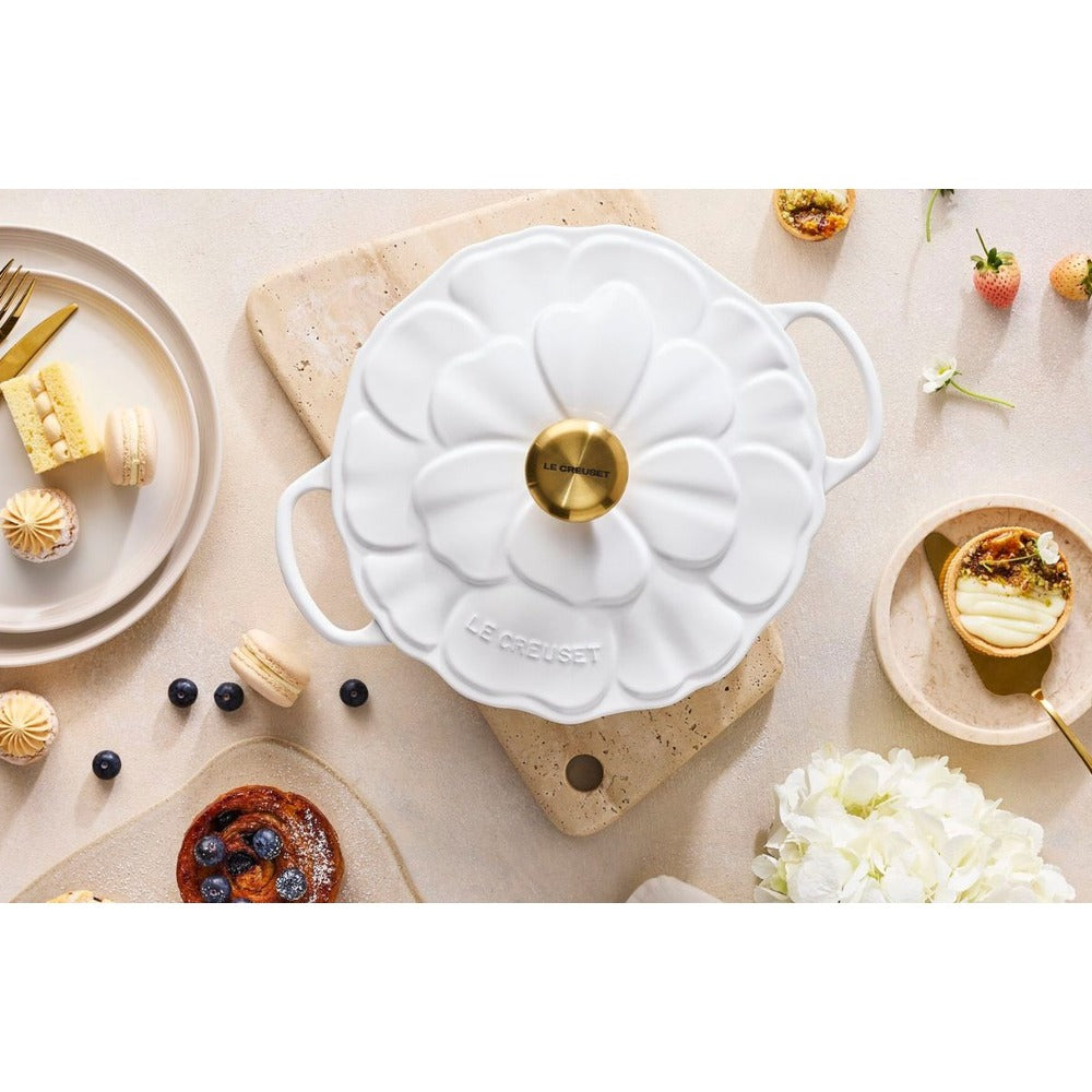 26 cm - Le Creuset Evolution Tegame Basso Rotondo Con Coperchio a Fiore In Ghisa Vetrificata