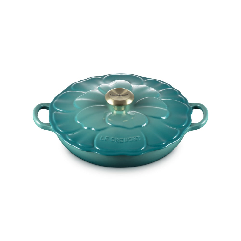 26 cm - Le Creuset Evolution Tegame Basso Rotondo Con Coperchio a Fiore In Ghisa Vetrificata