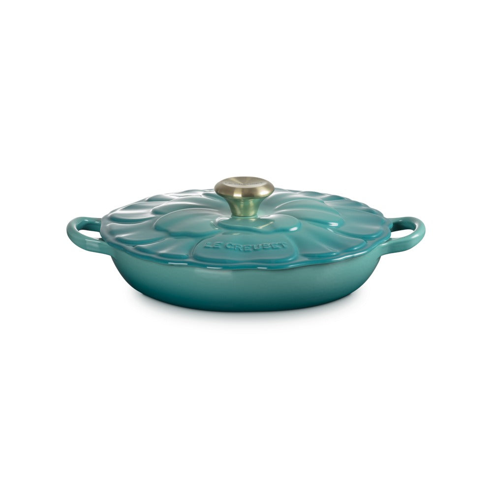 26 cm - Le Creuset Evolution Tegame Basso Rotondo Con Coperchio a Fiore In Ghisa Vetrificata