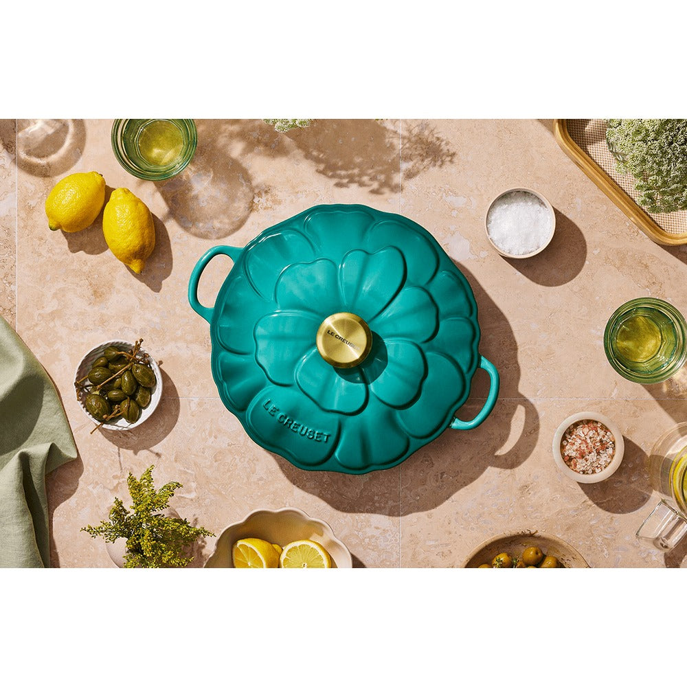 26 cm - Le Creuset Evolution Tegame Basso Rotondo Con Coperchio a Fiore In Ghisa Vetrificata