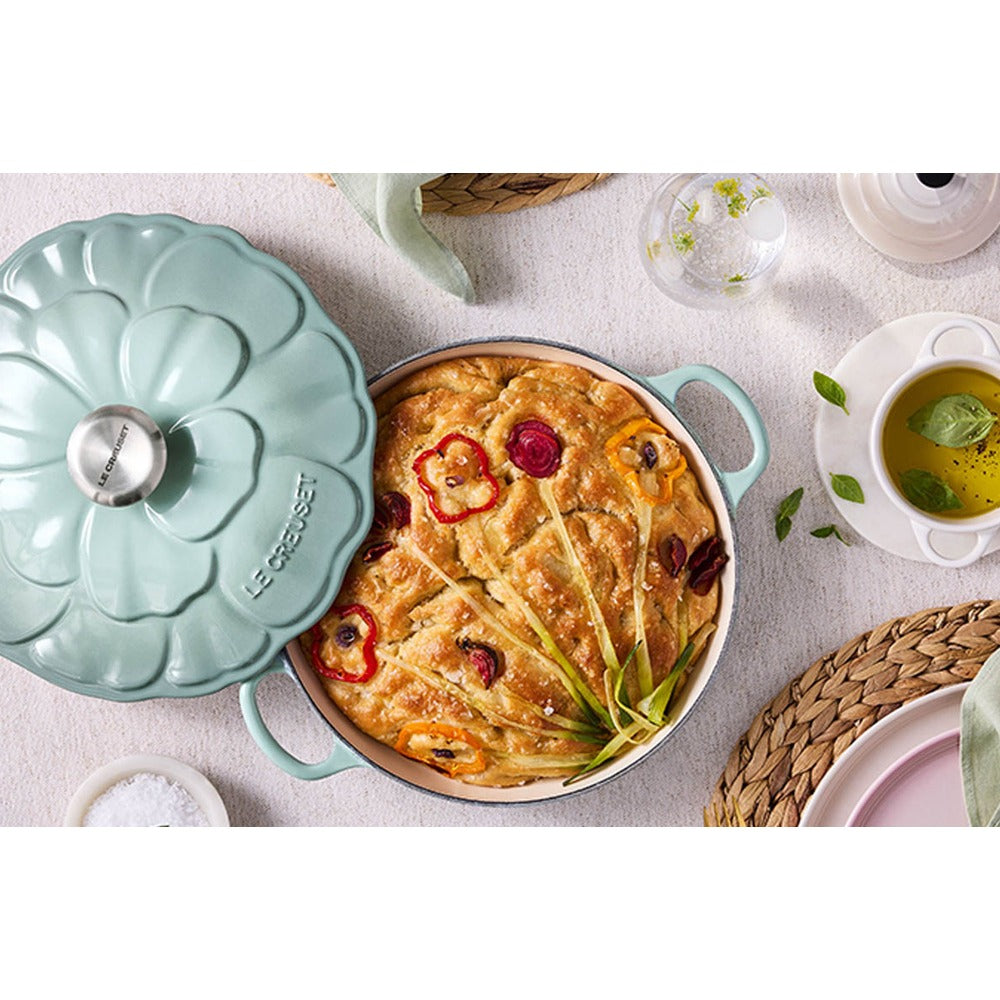 26 cm - Le Creuset Evolution Tegame Basso Rotondo Con Coperchio a Fiore In Ghisa Vetrificata