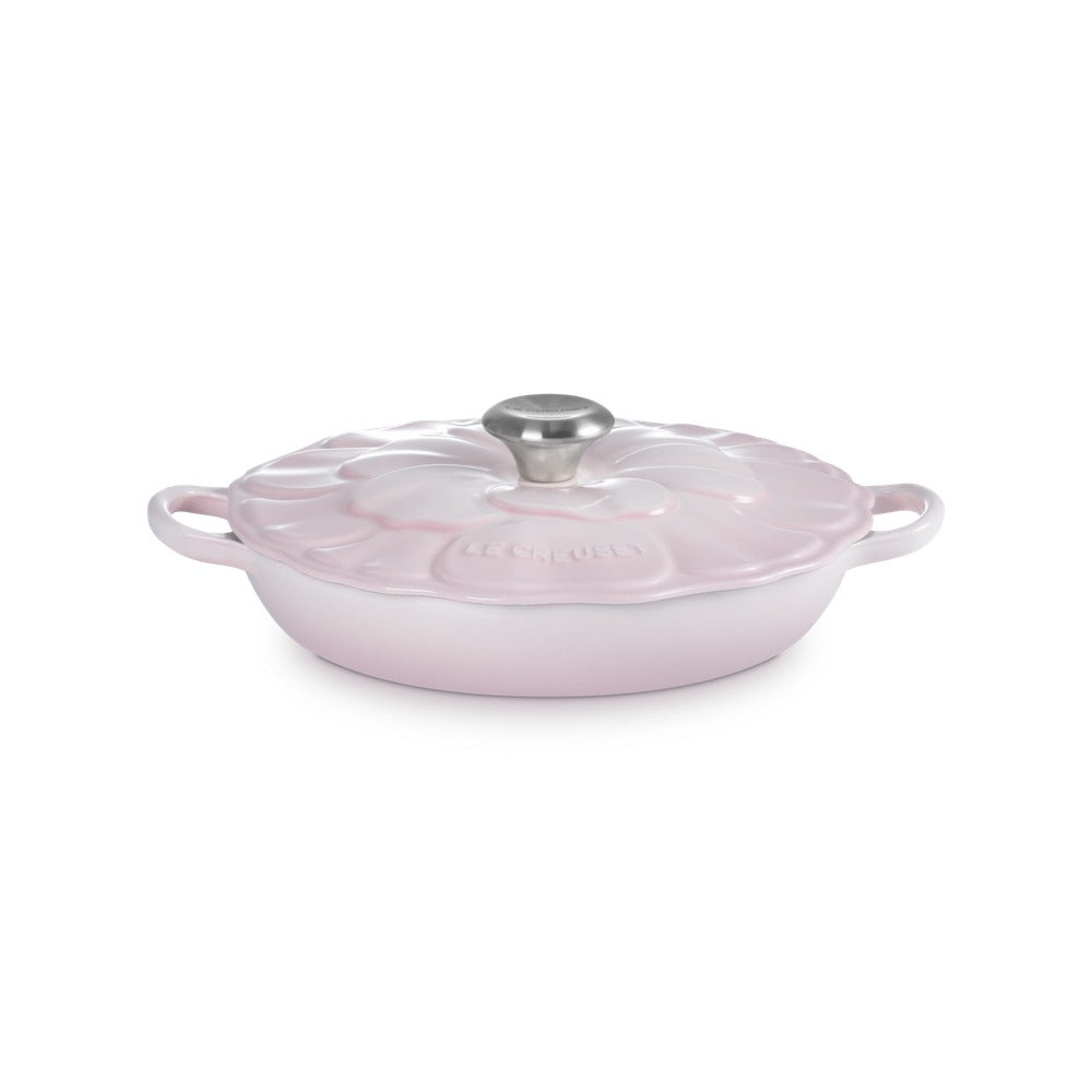 26 cm - Le Creuset Evolution Tegame Basso Rotondo Con Coperchio a Fiore In Ghisa Vetrificata