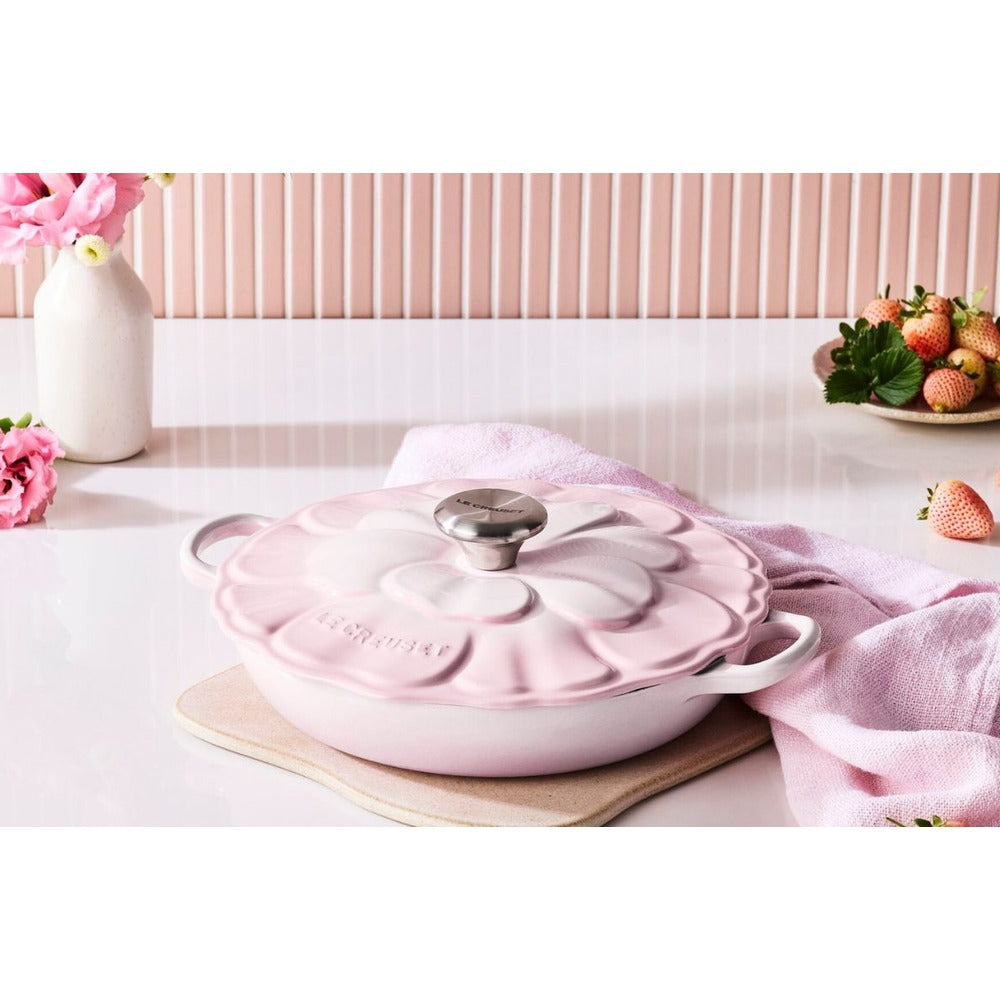 26 cm - Le Creuset Evolution Tegame Basso Rotondo Con Coperchio a Fiore In Ghisa Vetrificata