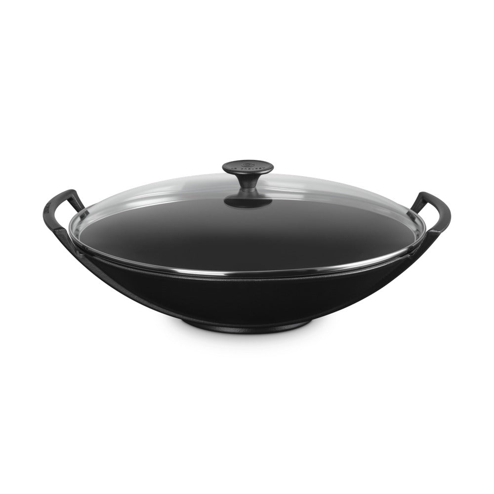 36 cm - Le Creuset Forme Speciali Wok In Ghisa Vetrificata Con Coperchio In Vetro