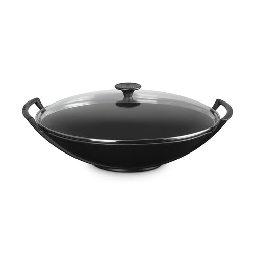 36 cm - Le Creuset Forme Speciali Wok In Ghisa Vetrificata Con Coperchio In Vetro