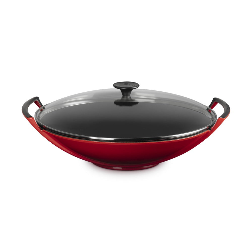 36 cm - Le Creuset Forme Speciali Wok In Ghisa Vetrificata Con Coperchio In Vetro