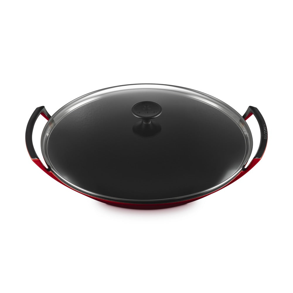 36 cm - Le Creuset Forme Speciali Wok In Ghisa Vetrificata Con Coperchio In Vetro