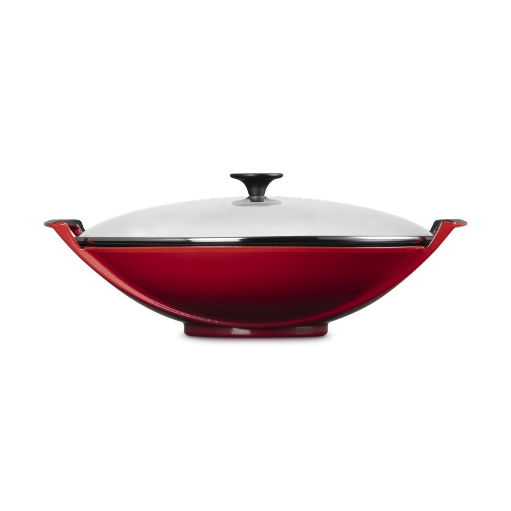 36 cm - Le Creuset Forme Speciali Wok In Ghisa Vetrificata Con Coperchio In Vetro