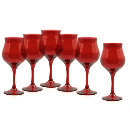 30.5 cl - Pasabahce Wavy Red Calice Vino Bianco In Vetro Colorato Set 6 Pz