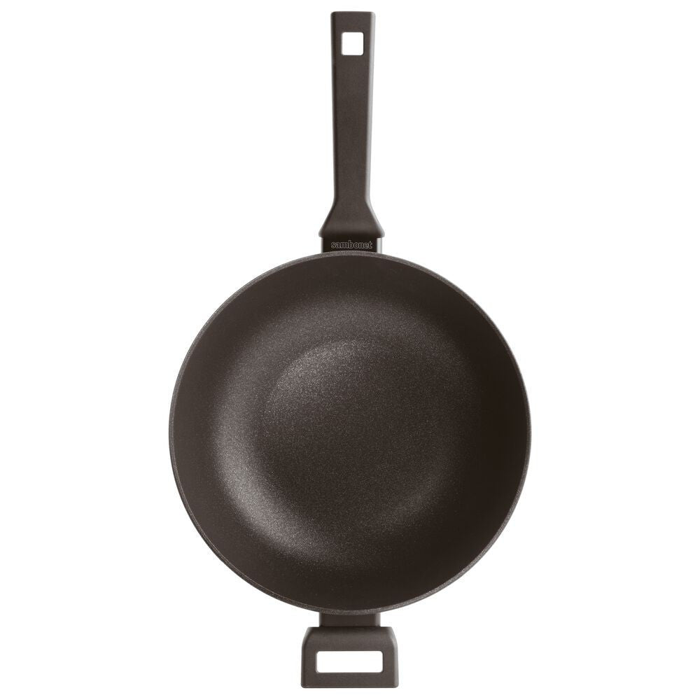 30 cm - Sambonet Titan Pro Double Induction Wok Antiaderente In Alluminio Con Coperchio In Vetro