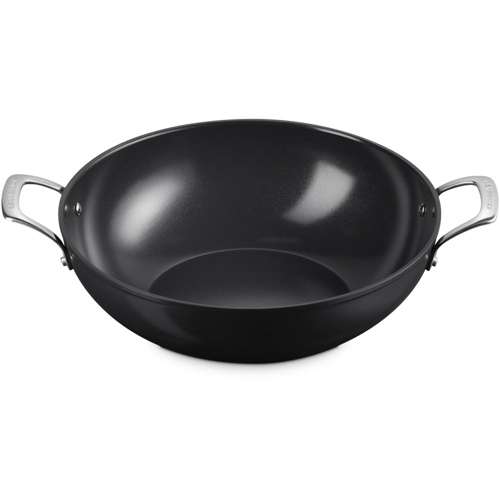 32 cm - Le Creuset Essential Wok Doppia Maniglia Con Rivestimento In Ceramica In Acciaio Inox