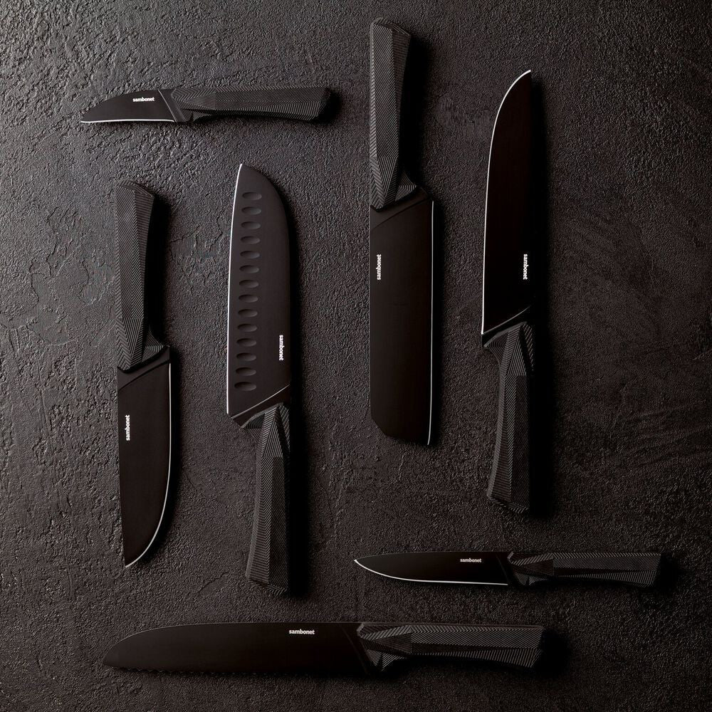 18 cm - Sambonet Black Edge Coltello Cucina Orientale In Acciaio Inox Manico In Nylon