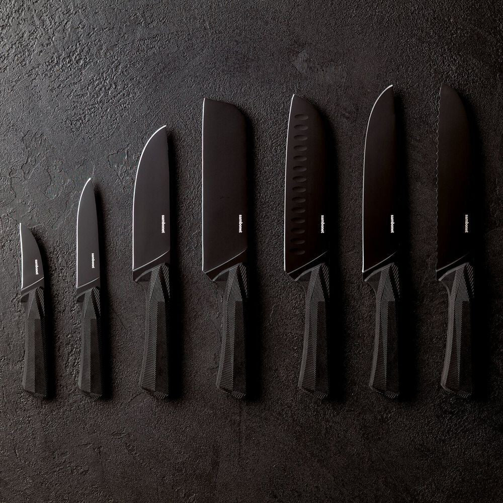 18 cm - Sambonet Black Edge Coltello Affetta Formaggio In Acciaio Inox Manico In Nylon