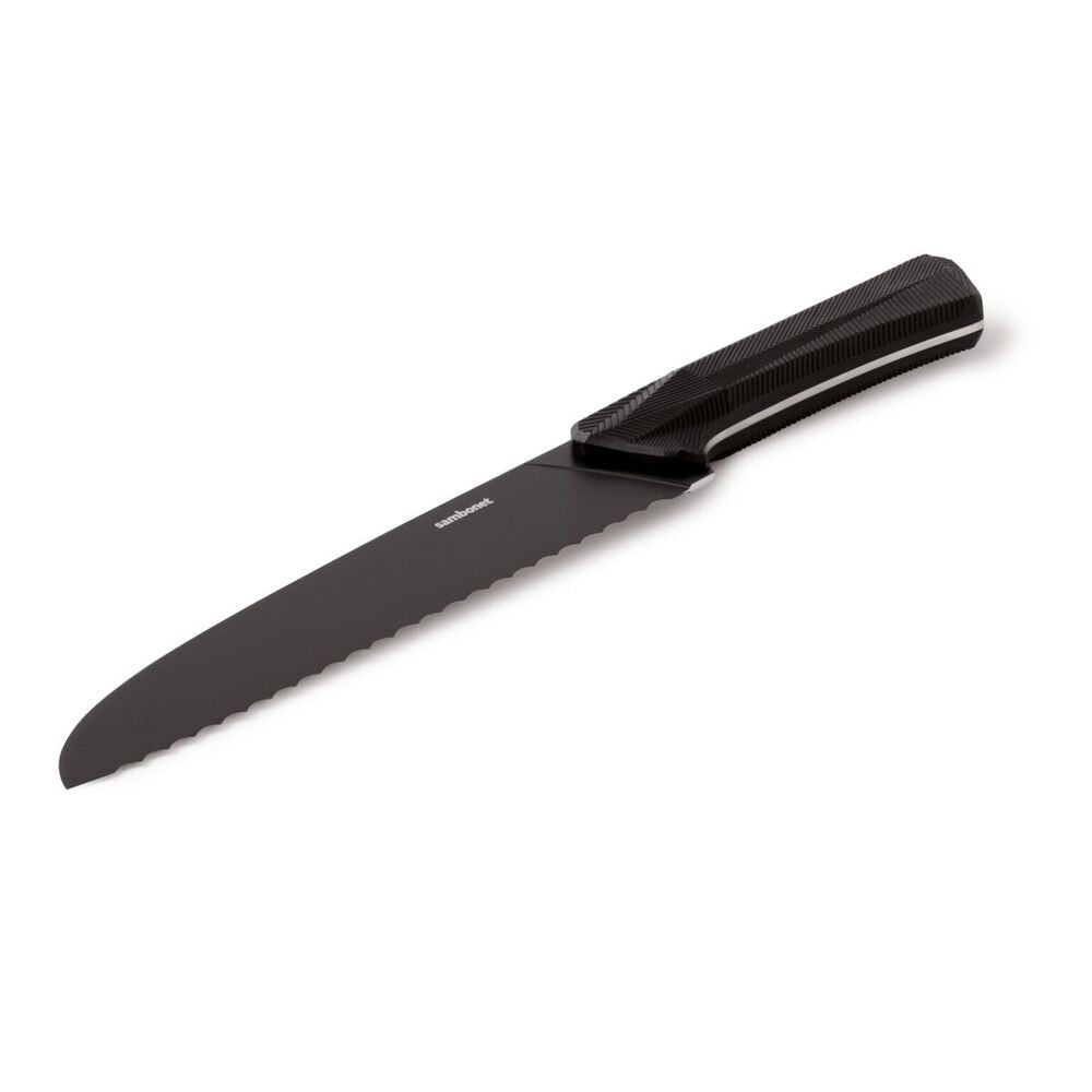 20 cm - Sambonet Black Edge Coltello Pane In Acciaio Inox Manico In Nylon