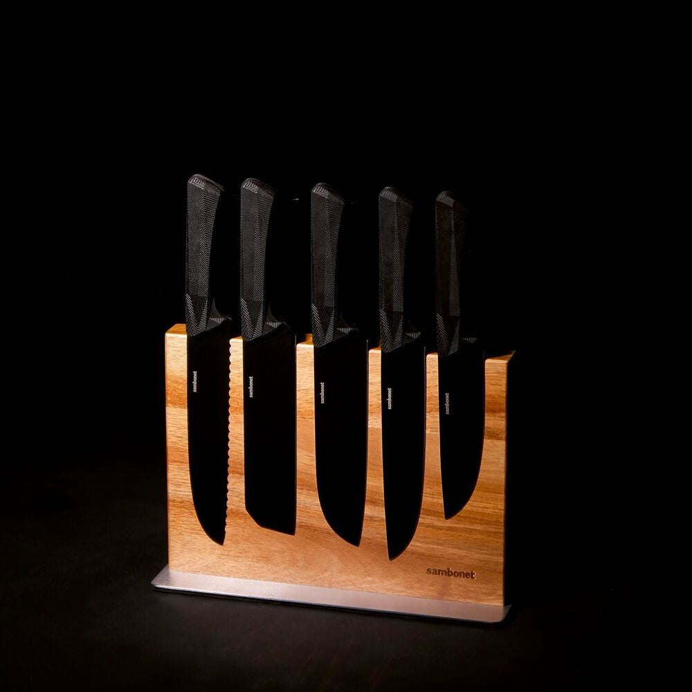 30x10 cm - Sambonet Black Edge Ceppo Coltelli Cucina Magnetico In Legno Di Acacia
