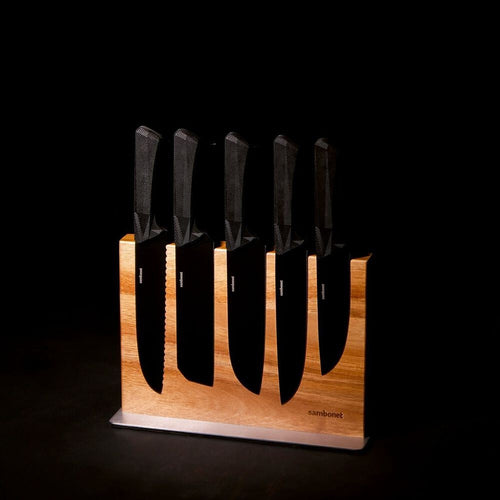 30x10 cm - Sambonet Black Edge Ceppo Coltelli Cucina Magnetico In Legno Di Acacia