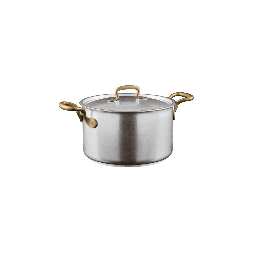 Sambonet 1965 Vintage Casseruola Alta Con Coperchio In Acciaio Inox Manici In Ottone