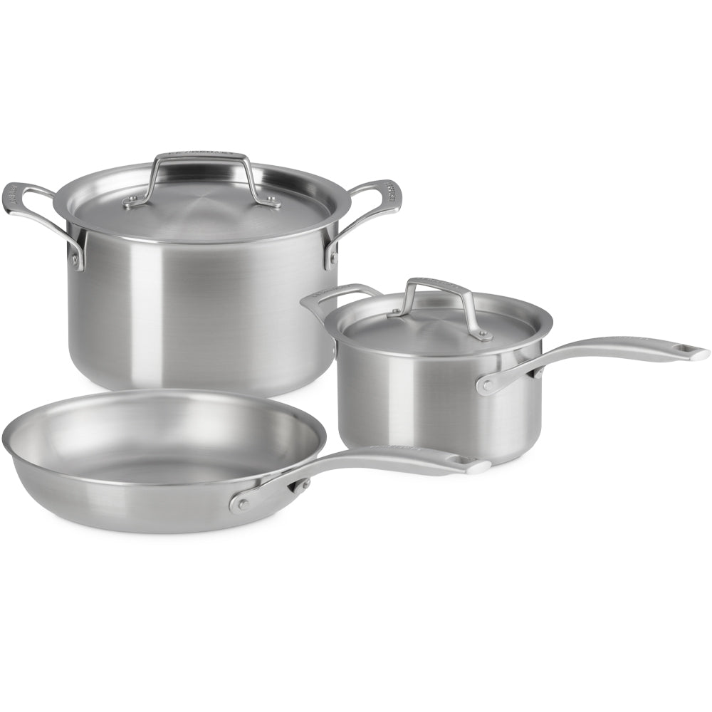 Le Creuset Inox Essential Set Pentole e Padelle In Acciaio Inox Set 3 Pz