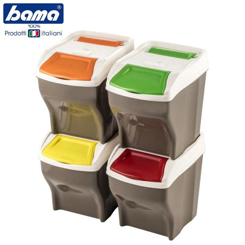 27 Lt Bama Poker Plus Pattumiera Raccolta Differenziata Rettangolare In Plastica Set 4 Pz