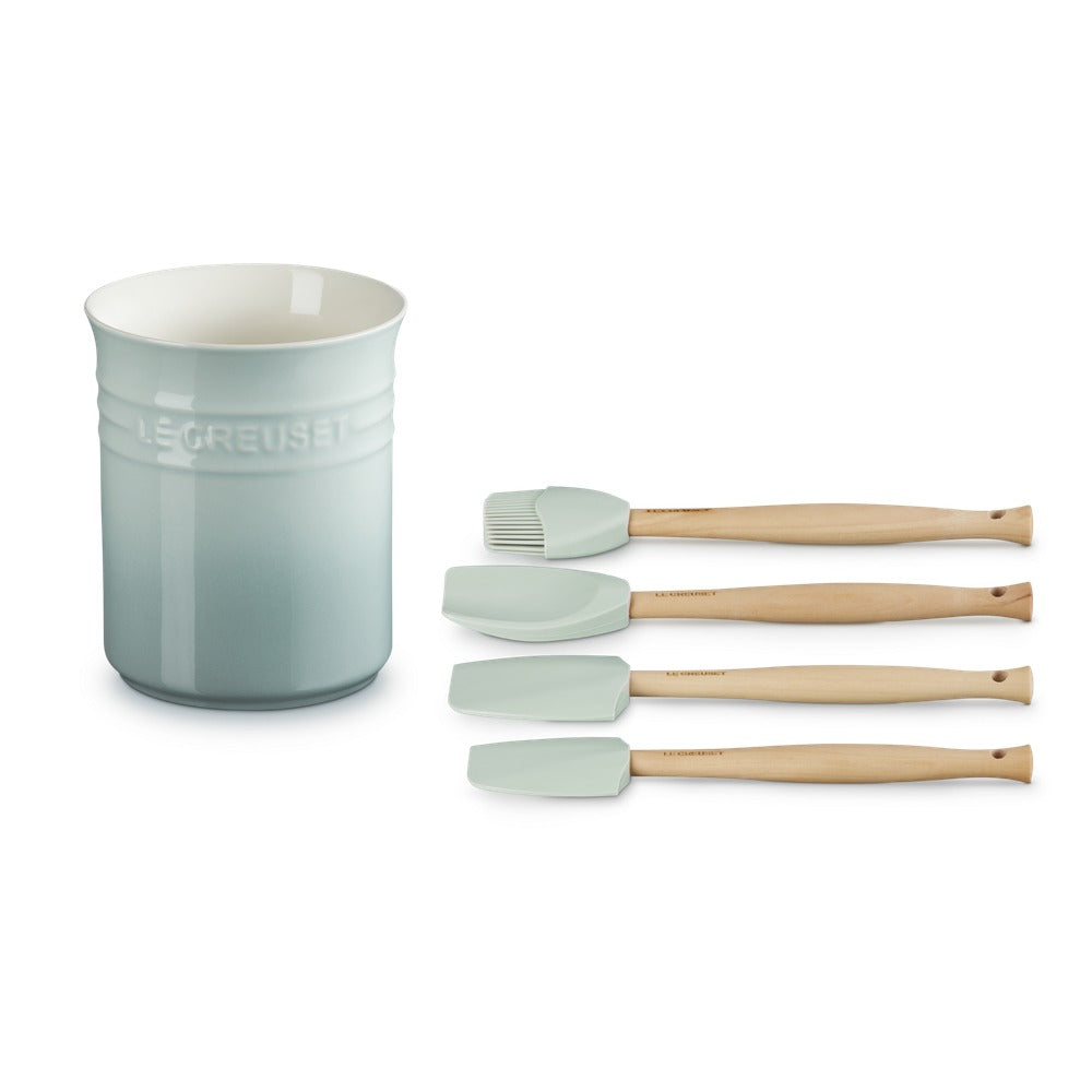 Le Creuset Craft Evolution Set Spatole Cucina In Silicone Con Contenitore In Gres Vetrificato Set 5 Pz