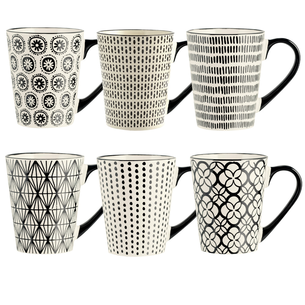 H&h Lot De 6 Bols Vhera En Grès 600 Ml - Service Multifonction Avec Décor Géométrique Et Fleurs Stylisées - Lavable Et Micro-ondable