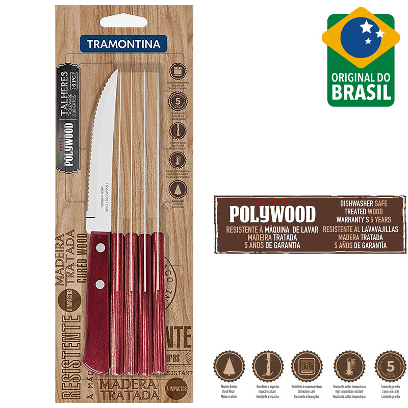 Tramontina Tradicional Coltello Bistecca In Acciaio Inox Poliwood Set 6 Pz