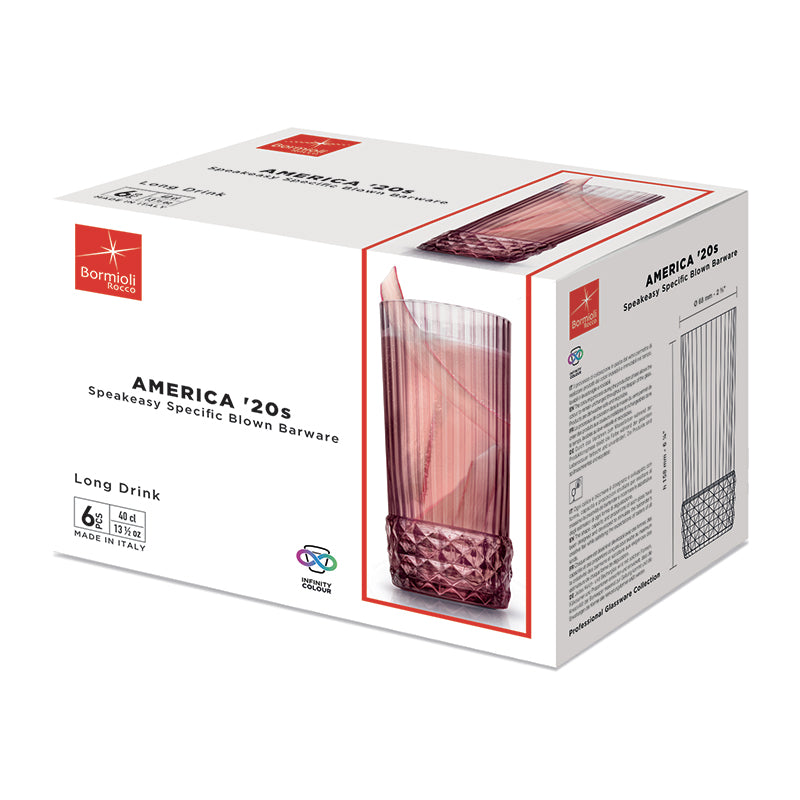 40 Cl Bormioli Rocco America 20S Bicchiere Cocktail In Vetro Set 6 Pezzi