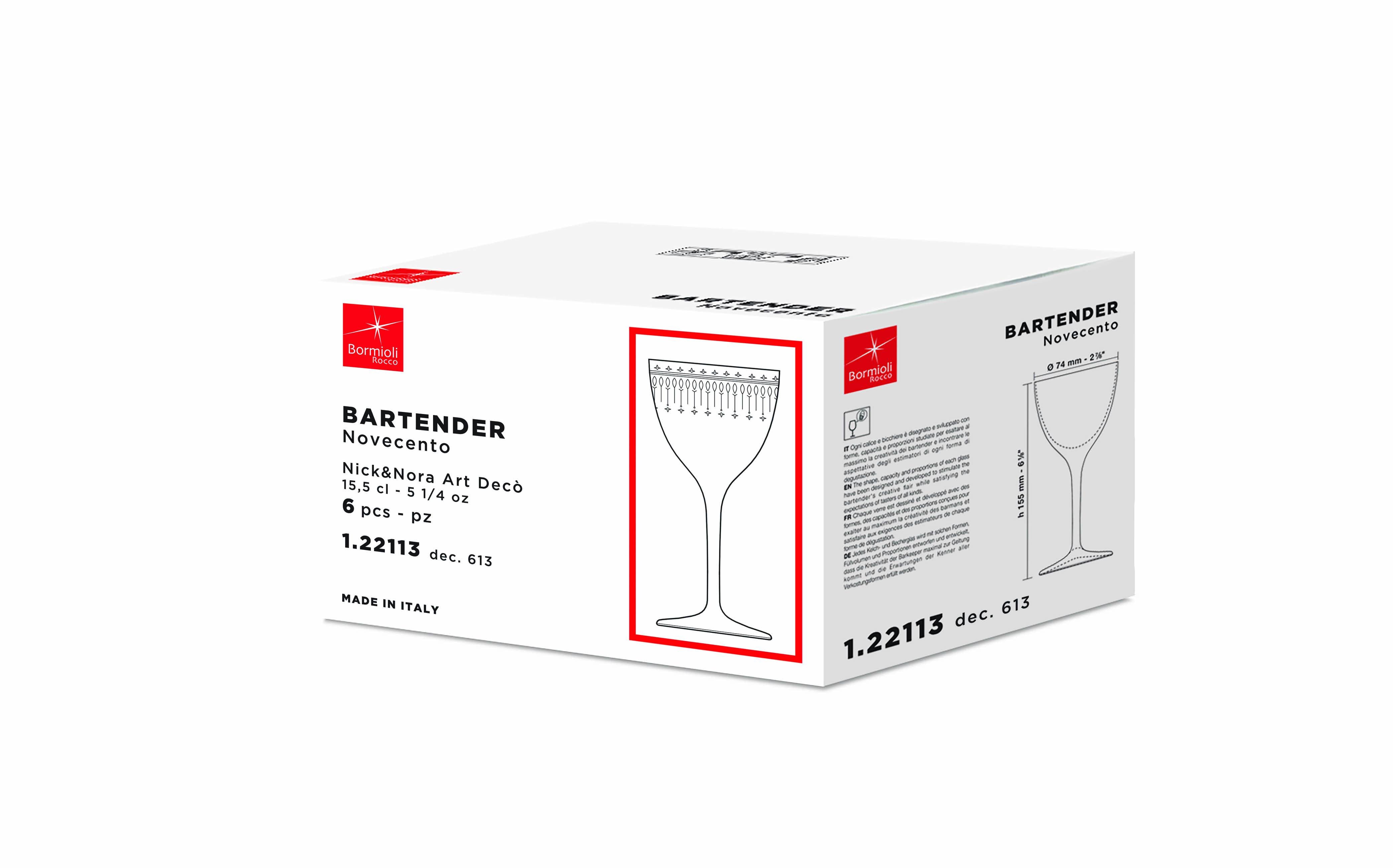 15 5 Cl Bormioli Rocco Bartender Novecento Calice Nick E Nora In Vetro Set 6 Pezzi