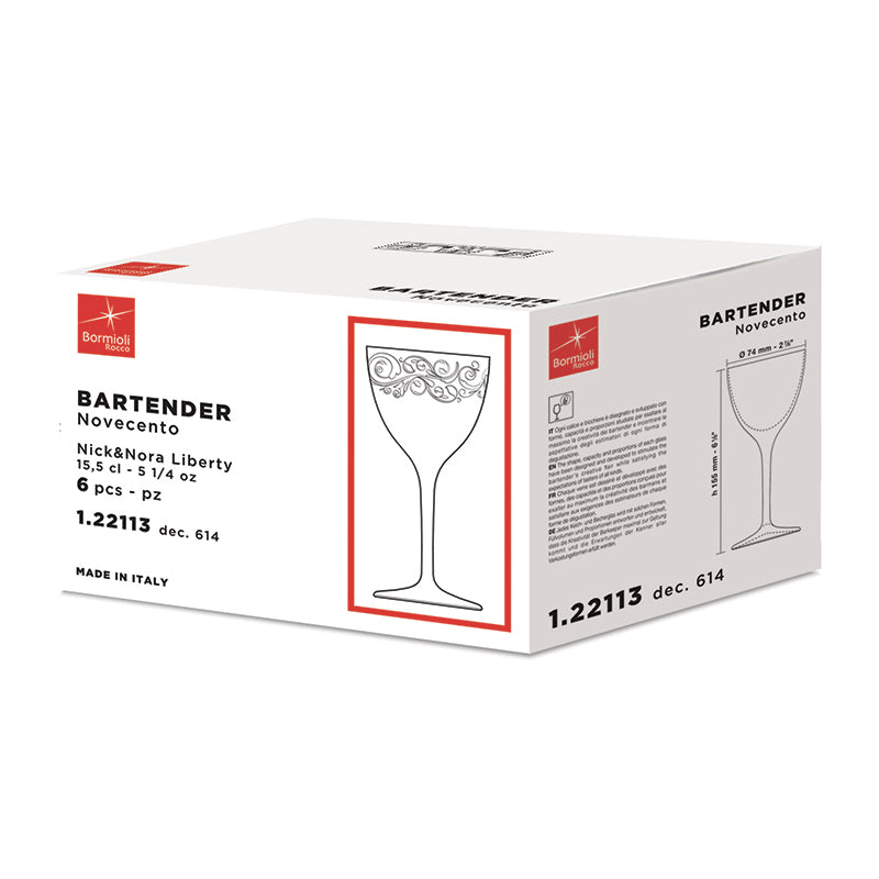 15 5 Cl Bormioli Rocco Bartender Novecento Calice Nick E Nora In Vetro Set 6 Pezzi