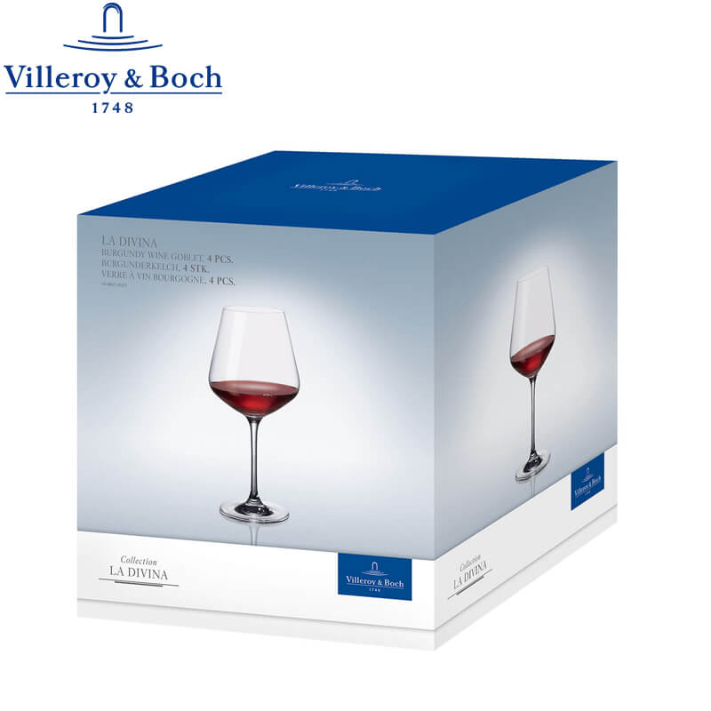 68 Cl Villeroy And Boch La Divina Calice Vino Rosso Burgundy In Vetro Set 4 Pezzi