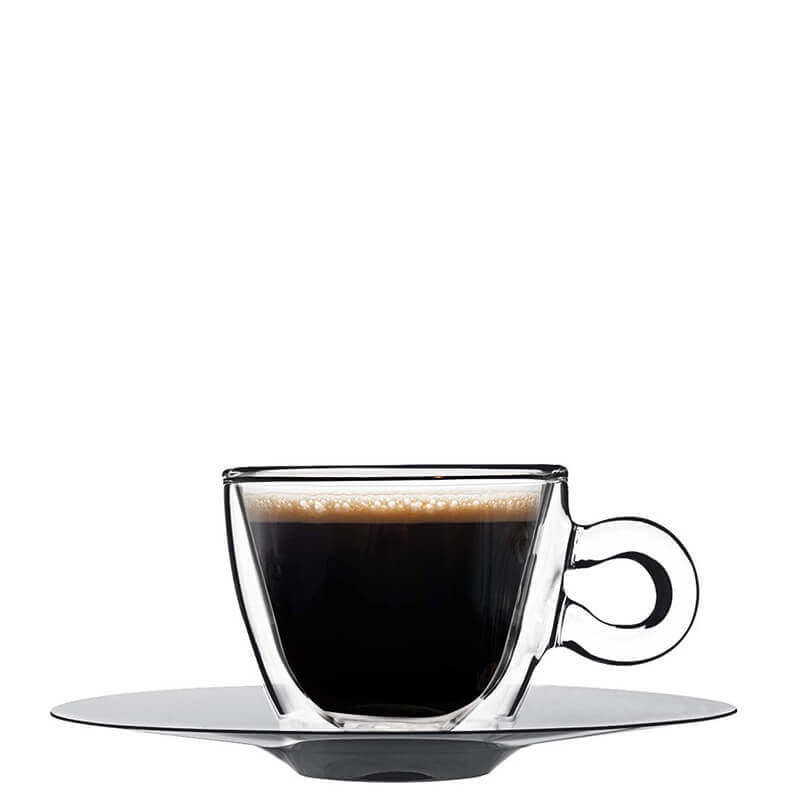 6.5 cl - Thermic Glass Tasse À Espresso En Verre Thermique Avec Soucoupe En Acier Inox - Ensemble 2 Pcs