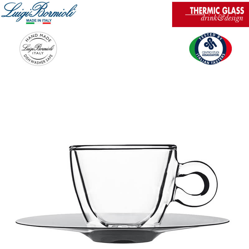 6.5 cl - Thermic Glass Tasse À Espresso En Verre Thermique Avec Soucoupe En Acier Inox - Ensemble 2 Pcs