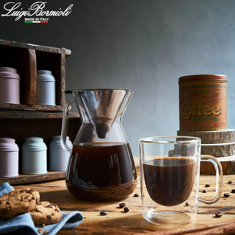 1 Litro Bormioli Luigi Thermic Glass Caffettiera Con Filtro In Vetro Borosilicato