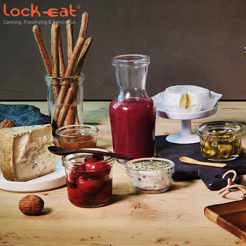 1 Litro Bormioli Luigi Lock Eat Caraffa In Vetro Set 12 Pezzi