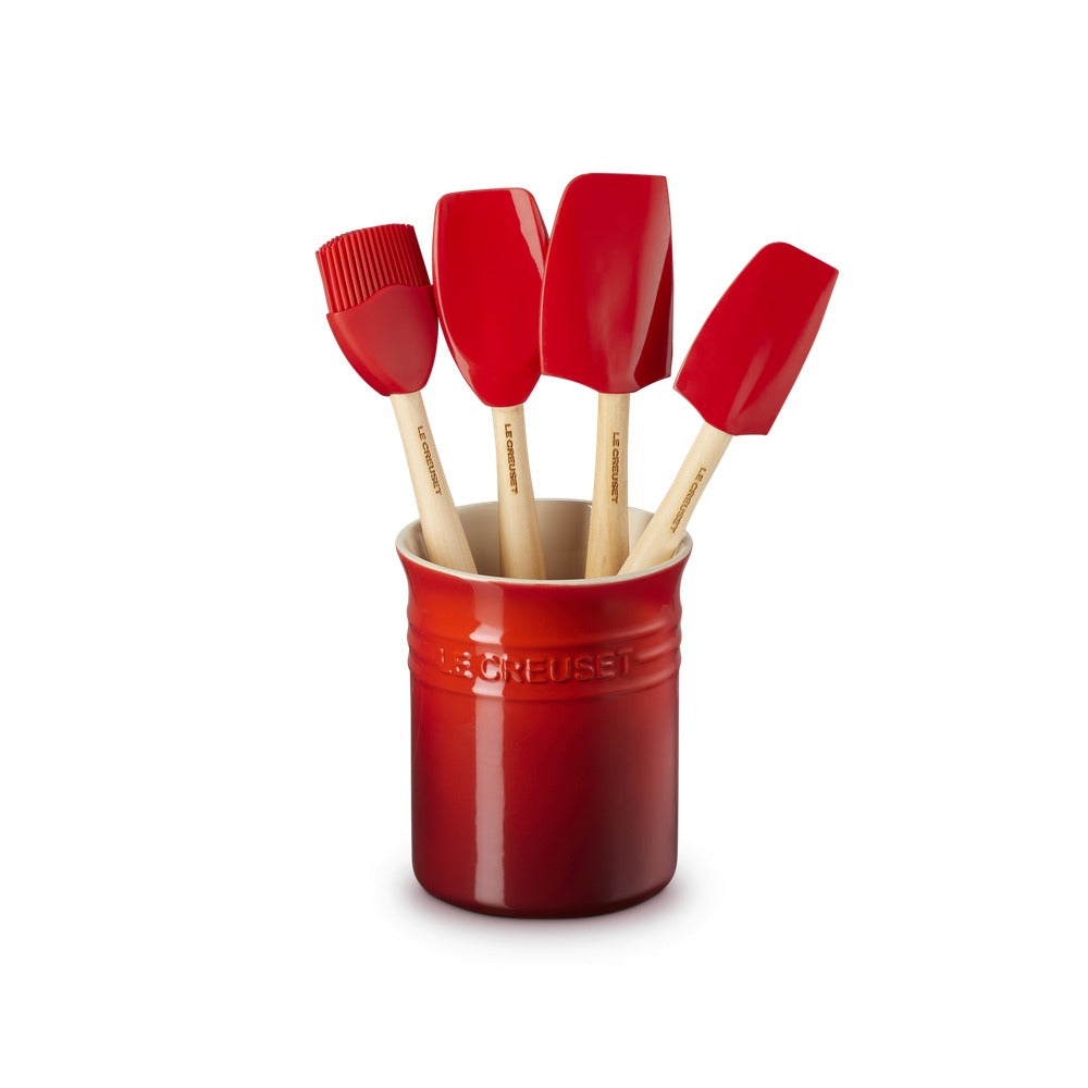 Le Creuset Craft Evolution Set Spatole Cucina In Silicone Con Contenitore In Gres Vetrificato Set 5 Pz