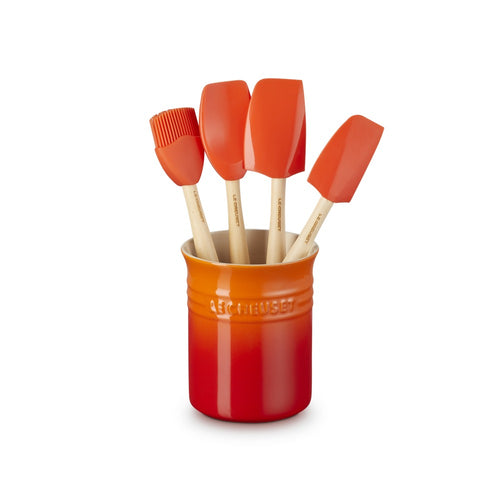 Le Creuset Craft Evolution Set Spatole Cucina In Silicone Con Contenitore In Gres Vetrificato Set 5 Pz