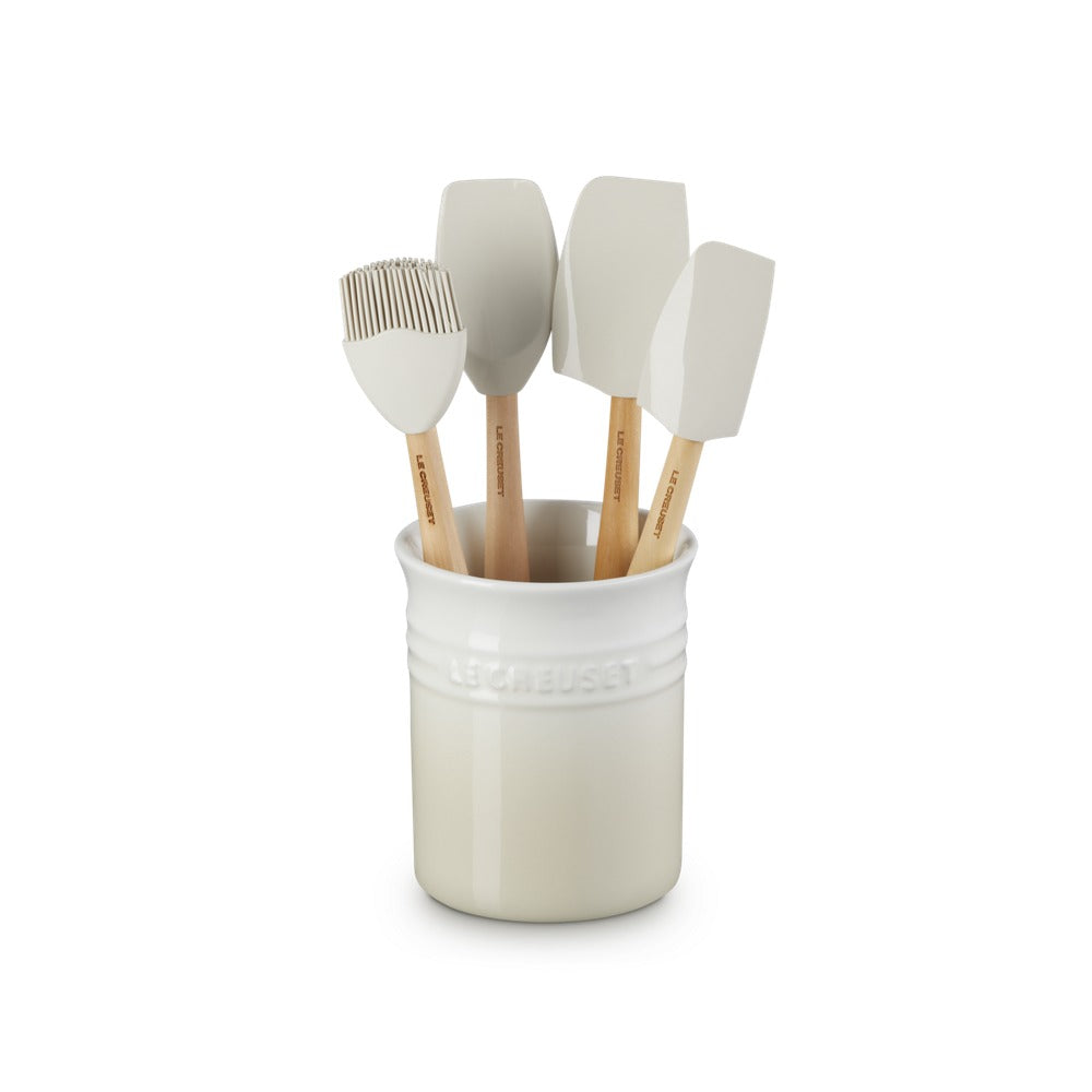 Le Creuset Craft Evolution Set Spatole Cucina In Silicone Con Contenitore In Gres Vetrificato Set 5 Pz