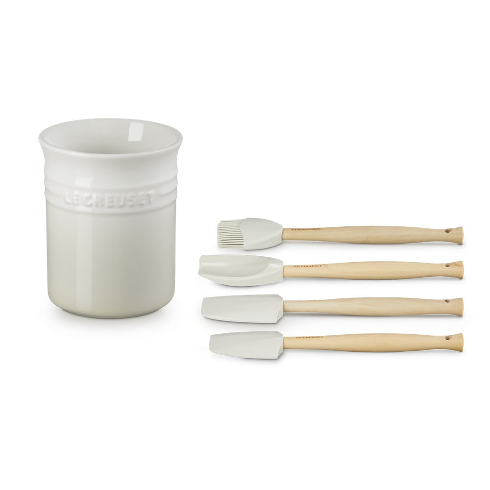 Le Creuset Craft Evolution Set Spatole Cucina In Silicone Con Contenitore In Gres Vetrificato Set 5 Pz