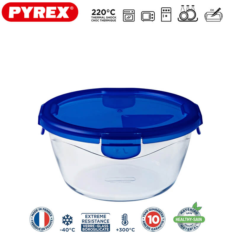 Pyrex Cook And Go Contenitore Per Alimenti Ermetico Rotondo In Vetro Borosilicato