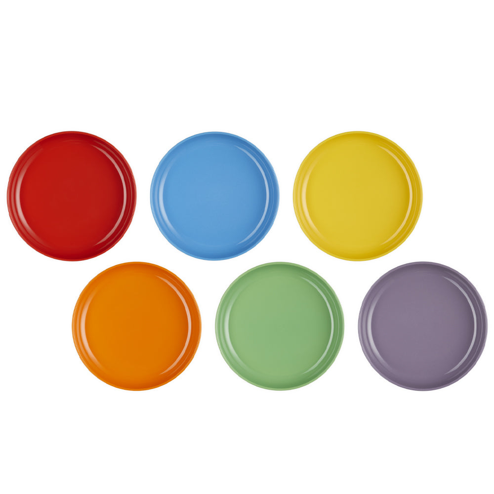 22 cm - Le Creuset Rainbow Coupe Piatto Piano Colori Assortiti In Gres Vetrificato Set 6 Pz