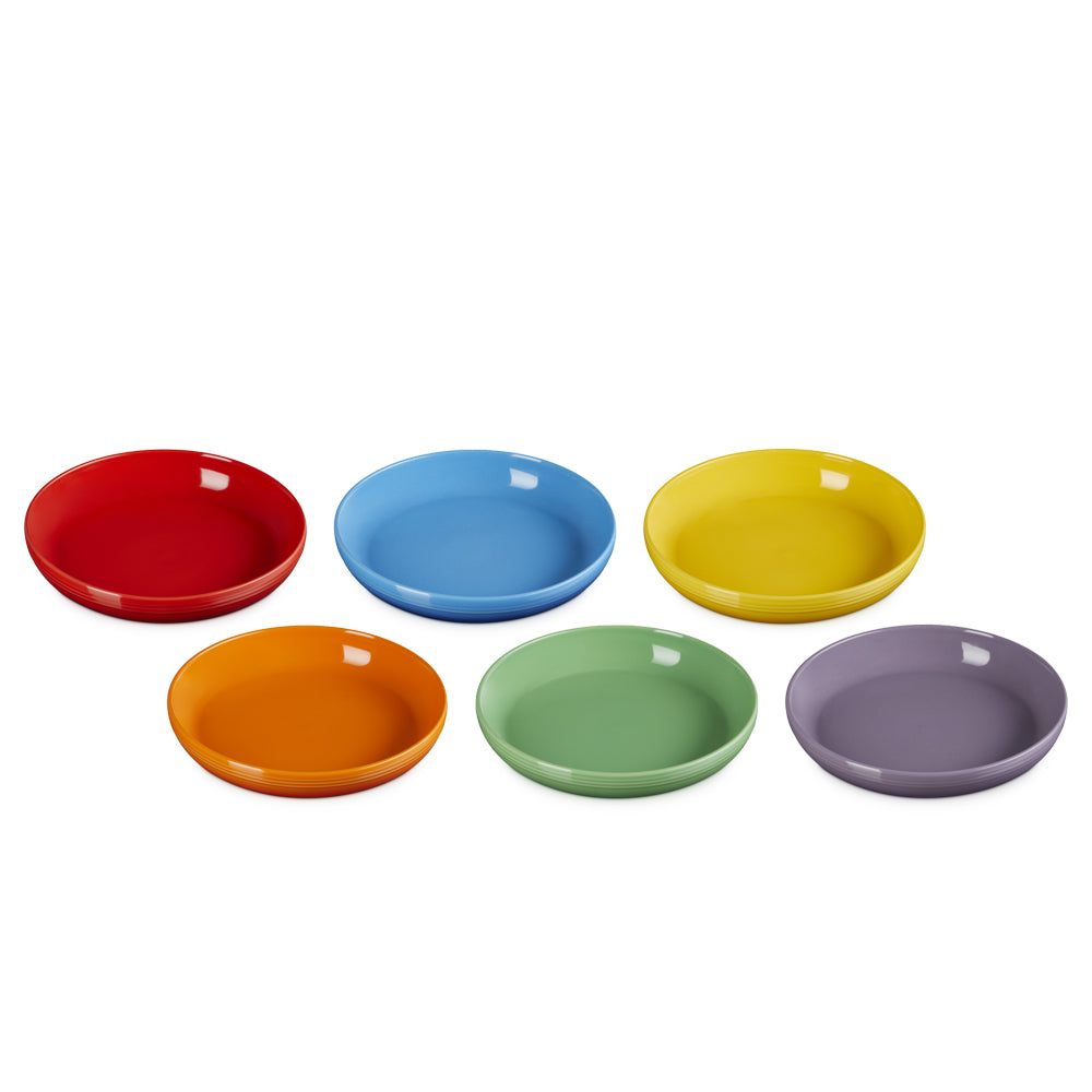 22 cm - Le Creuset Rainbow Coupe Piatto Piano Colori Assortiti In Gres Vetrificato Set 6 Pz