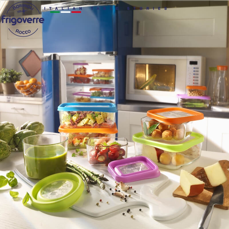 19X19 Cm Bormioli Rocco Frigoverre Fun Contenitore Per Alimenti Quadrato In Vetro
