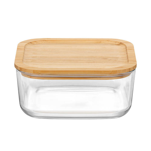 19X19 Cm Bormioli Rocco Frigoverre Bamboo Contenitore Per Alimenti Quadrato In Vetro Con Tappo Bambu