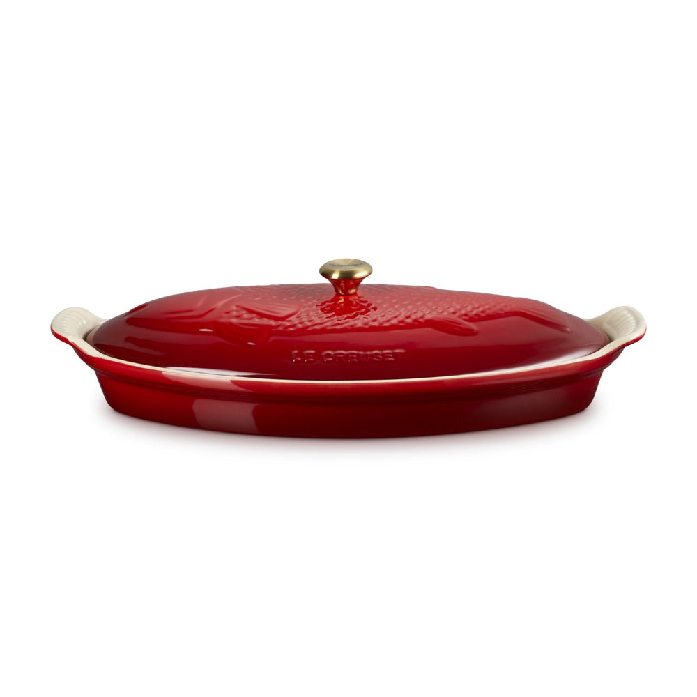 34 cm - Le Creuset Tradition Pesciera Ovale Con Coperchio In Gres Vetrificato