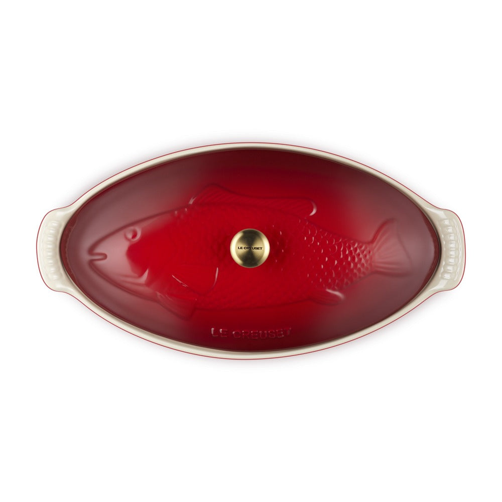 34 cm - Le Creuset Tradition Pesciera Ovale Con Coperchio In Gres Vetrificato