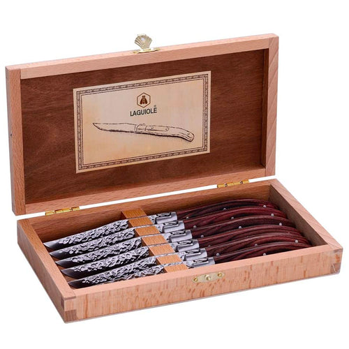 23 Cm Laguiole Coltello Bistecca In Scatola Regalo In Acciaio Inox Pakkawood Set 6 Pz