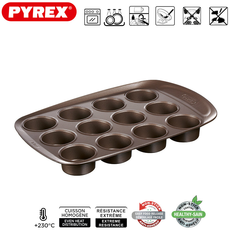 12 Forme Pyrex Asimetria Stampo Muffin Antiaderente Con Presa Facile