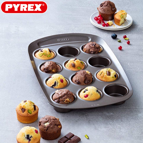 12 Forme Pyrex Asimetria Stampo Muffin Antiaderente Con Presa Facile