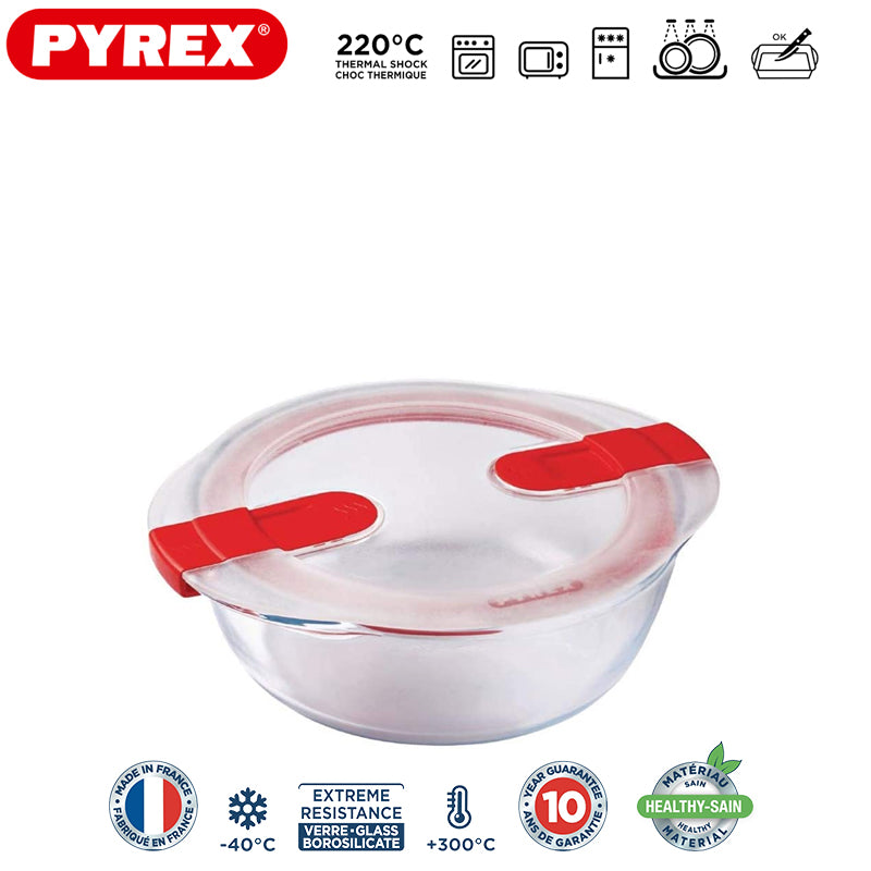 Pyrex Cook And Heatcontenitore Per Alimenti Rotondo In Vetro Borosilicato Con Coperchio Con Valvola A Vapore